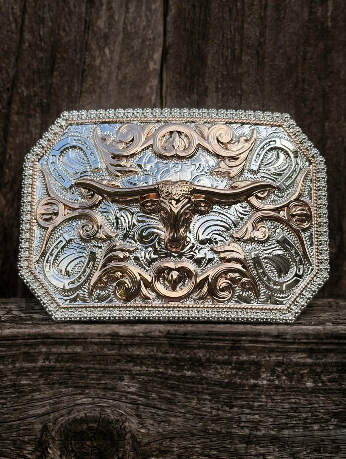 Raised 3D Longhorn Western Belt Buckle- Silver Tone Spur