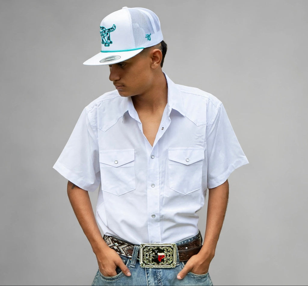 Men’s UPF 50+ Sun Protection Short Sleeve Western Shirt-RT102S-WHITE
