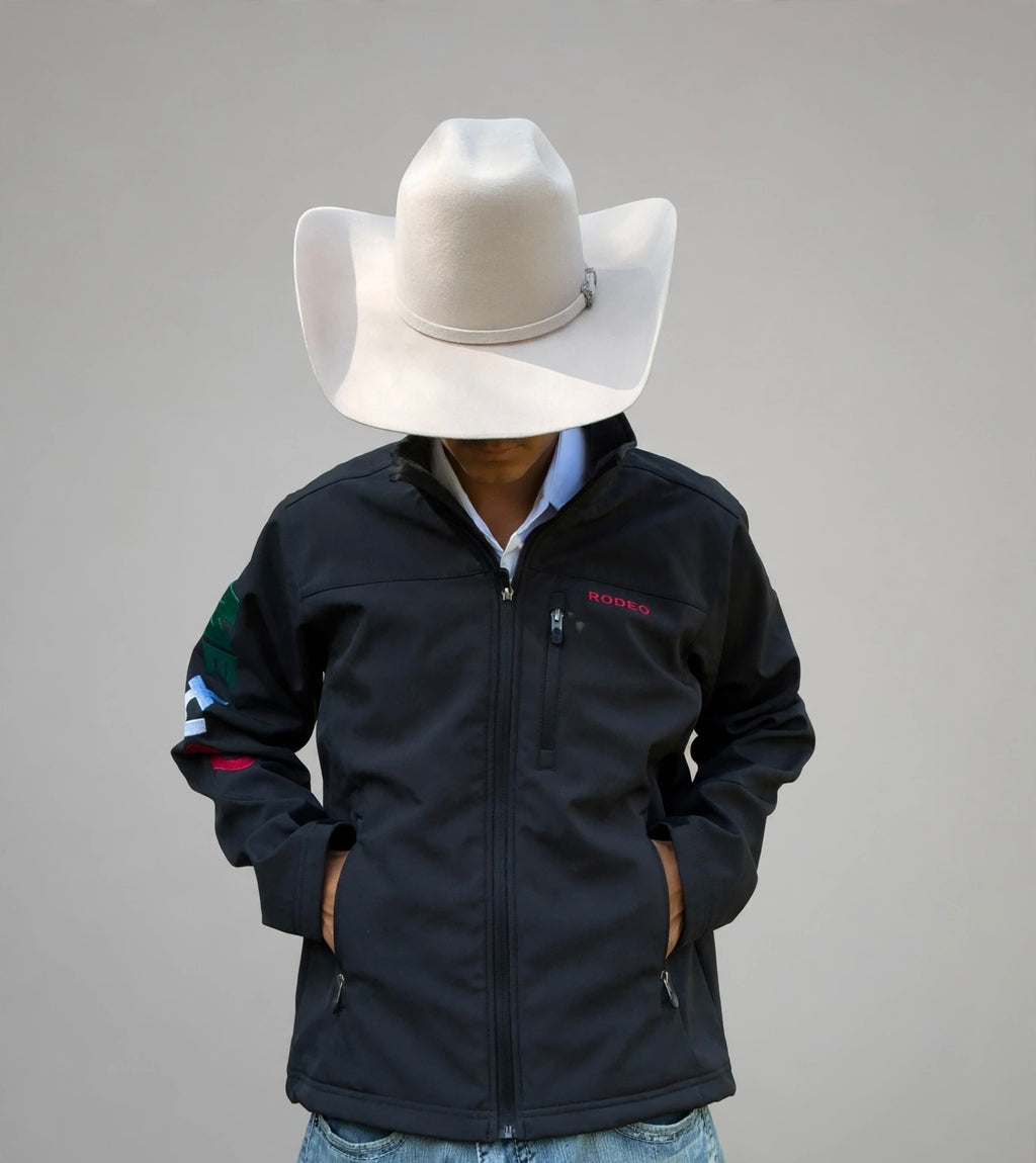 Rodeo Men's Soft Shell Jacket with Mexico Embroidery-Black