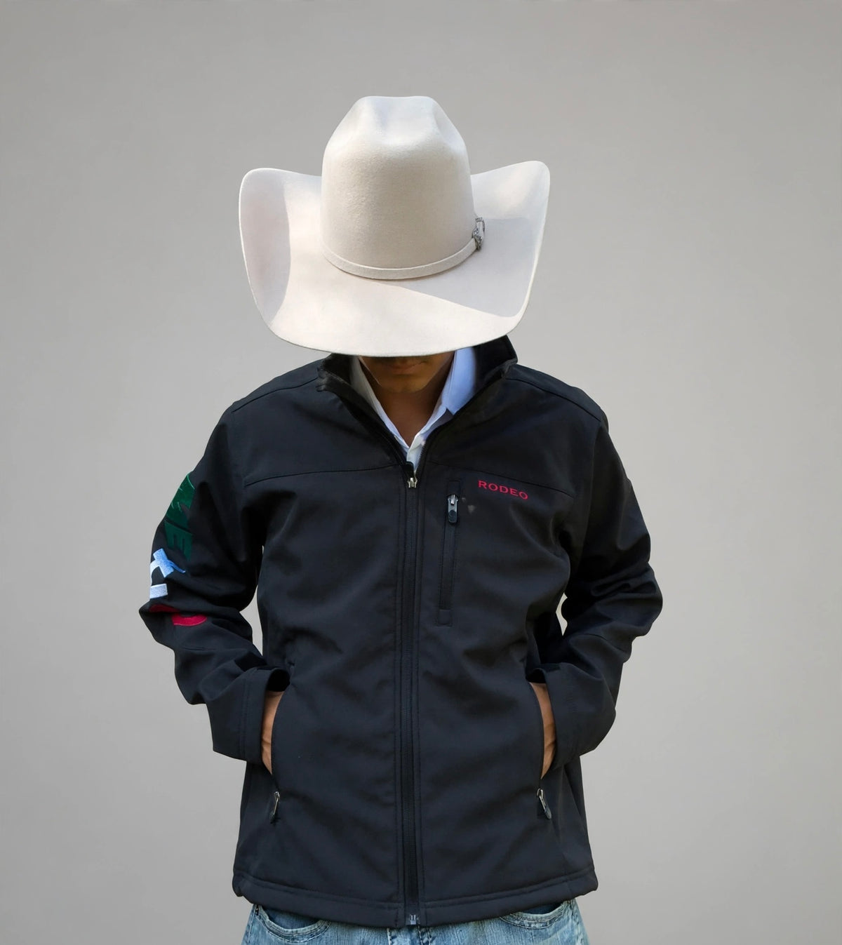 Rodeo Men's Soft Shell Jacket with Mexico Embroidery-Black