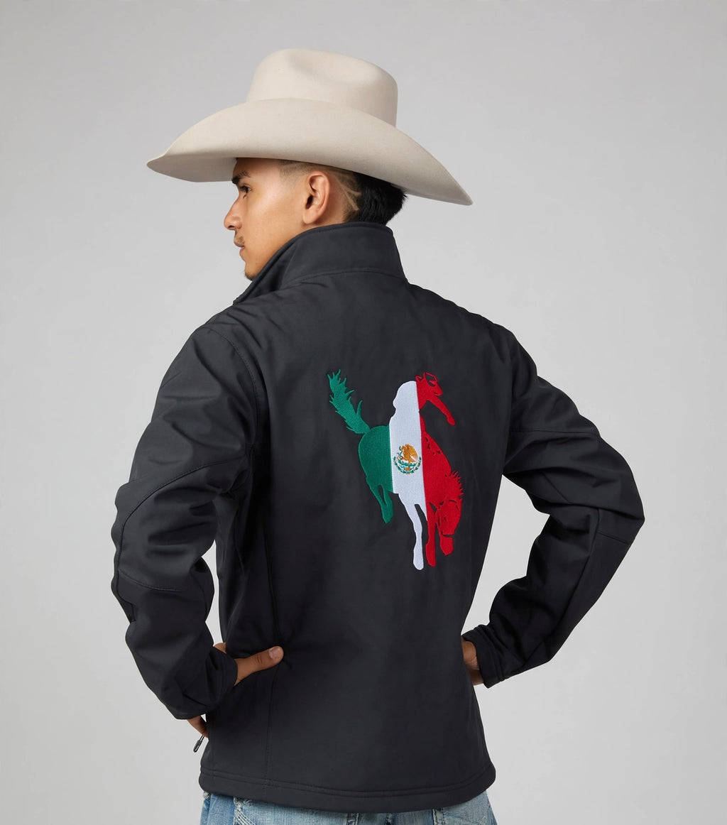 Rodeo Men's Soft Shell Jacket with Mexico Embroidery-Black