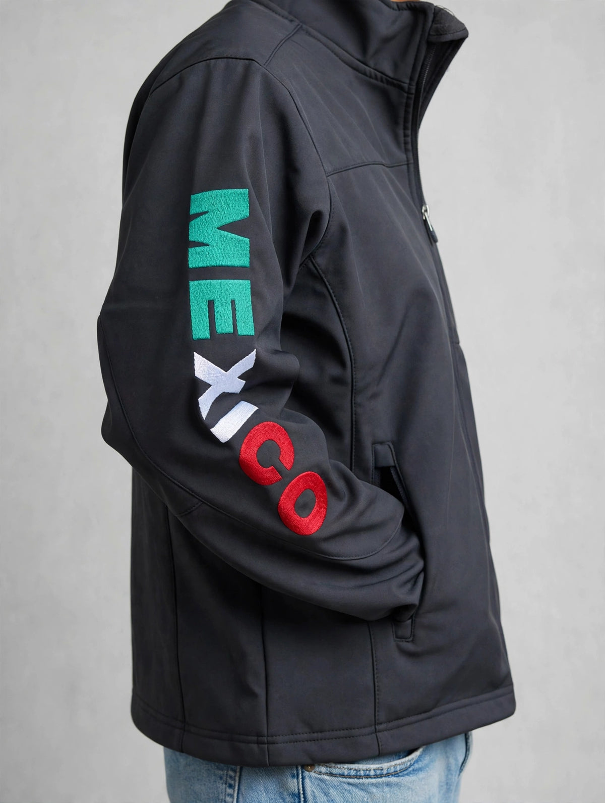Rodeo Men's Soft Shell Jacket with Mexico Embroidery-Black