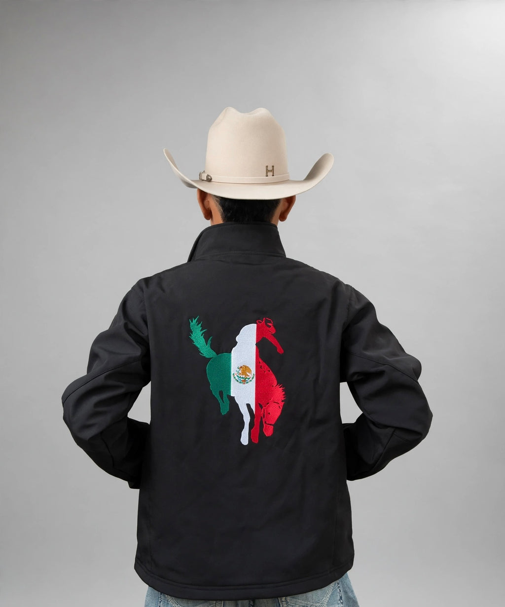 Rodeo Men's Soft Shell Jacket with Mexico Embroidery-Black