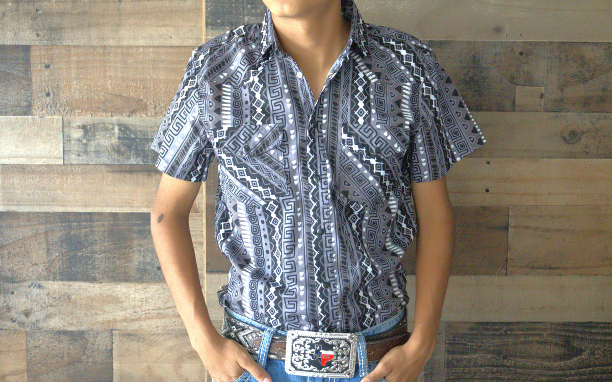 Men's Short Sleeve Western Aztec Print
