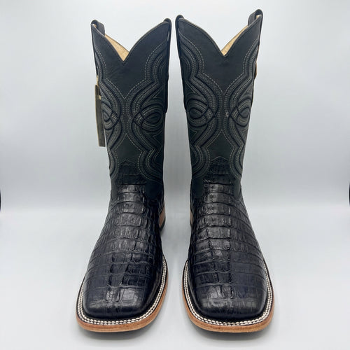 Bronzer Men's Black Exotic Caiman Tail Skin- Square Toe Boots