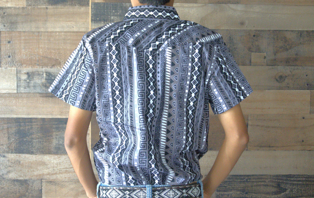 Men's Short Sleeve Western Aztec Print