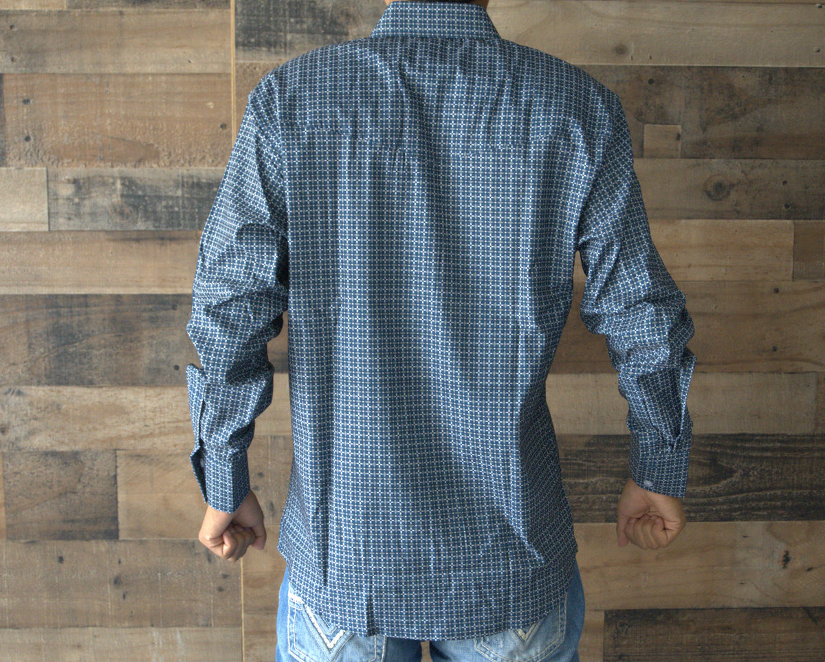 Men's Western Long Sleeve Button Shirt- Blue Bull