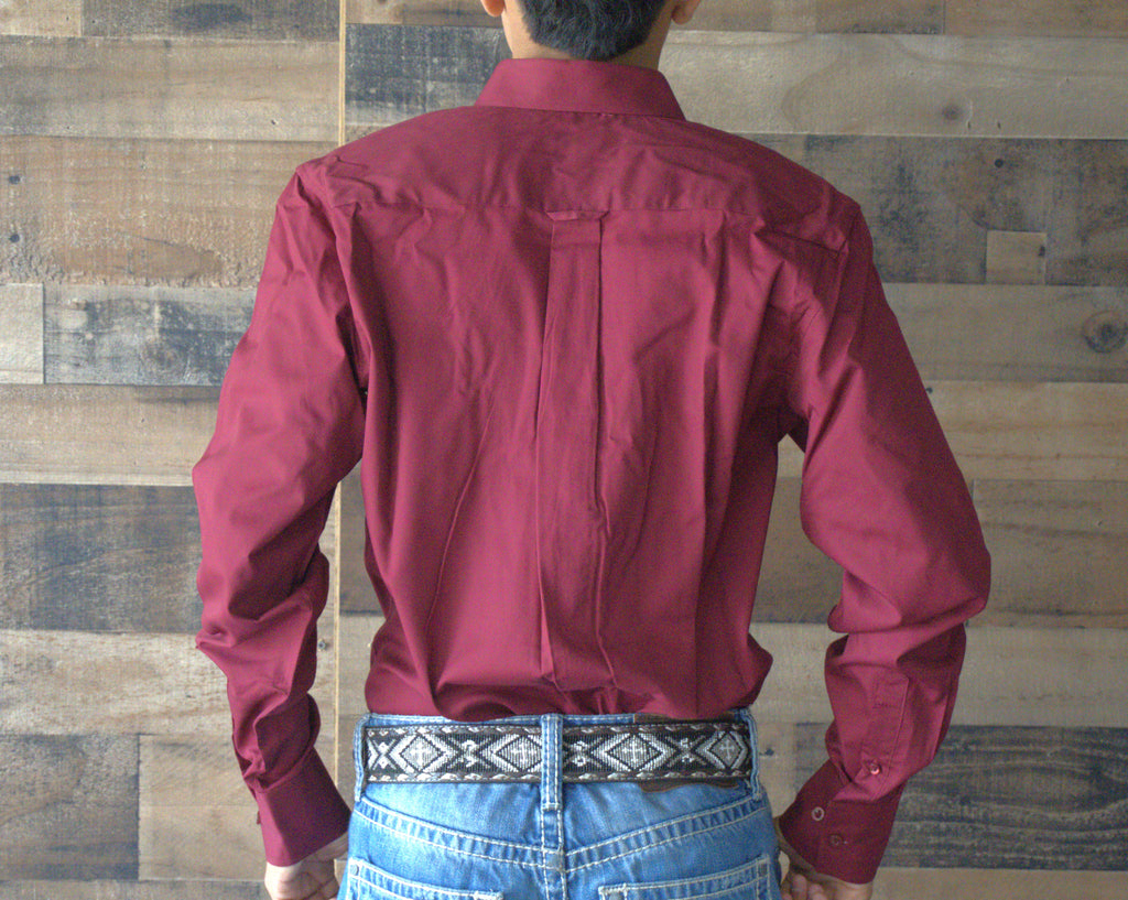 Men’s Solid Western 100% Cotton Twill Button Down Shirt-AC110L-BURGUNDY