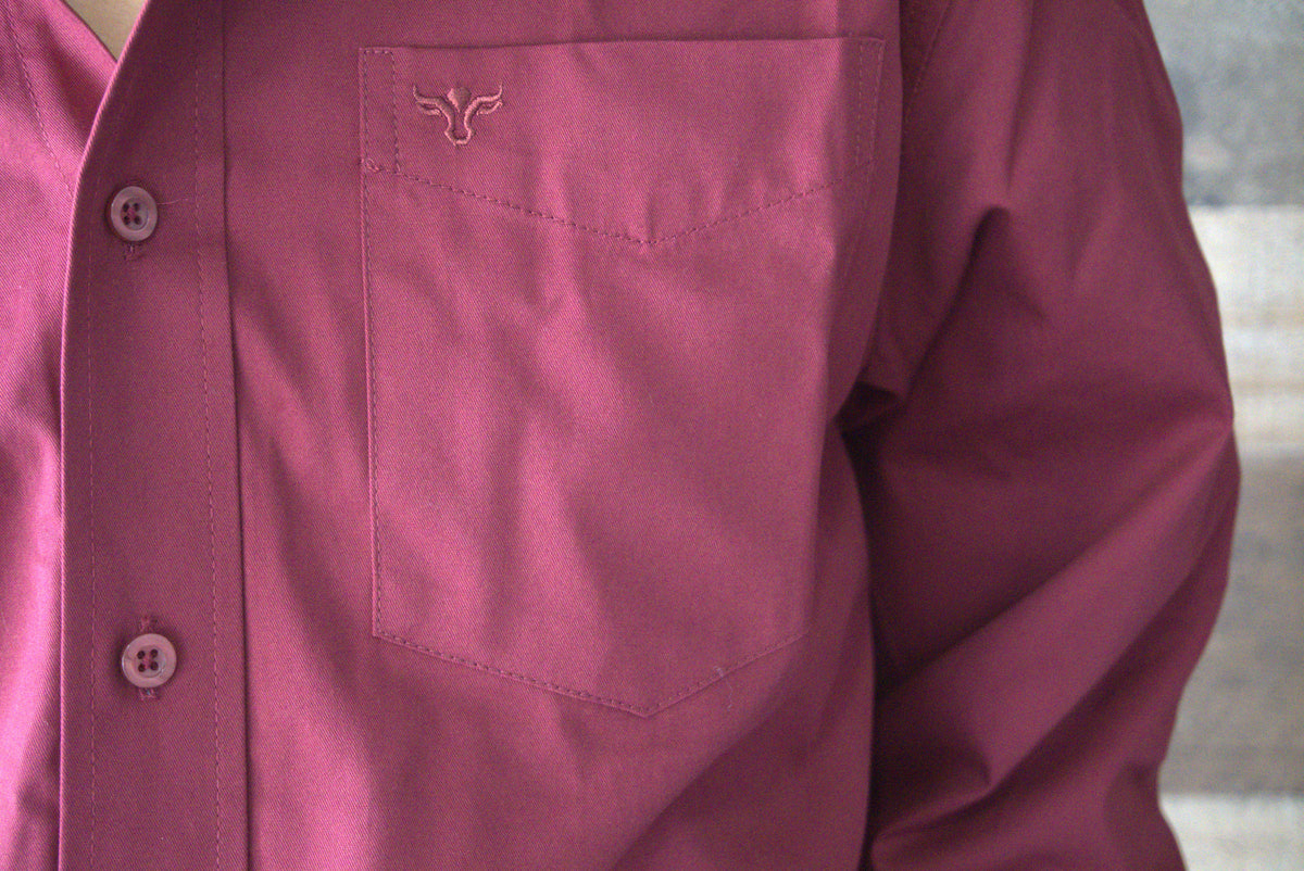 Men’s Solid Western 100% Cotton Twill Button Down Shirt-AC110L-BURGUNDY