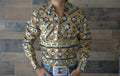 Men's Long sleeve Western Pearl snap shirt-Gold