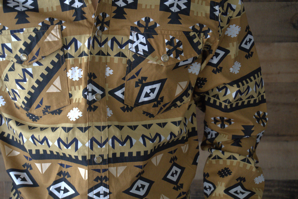 Men's Long sleeve Western Pearl snap shirt-Gold