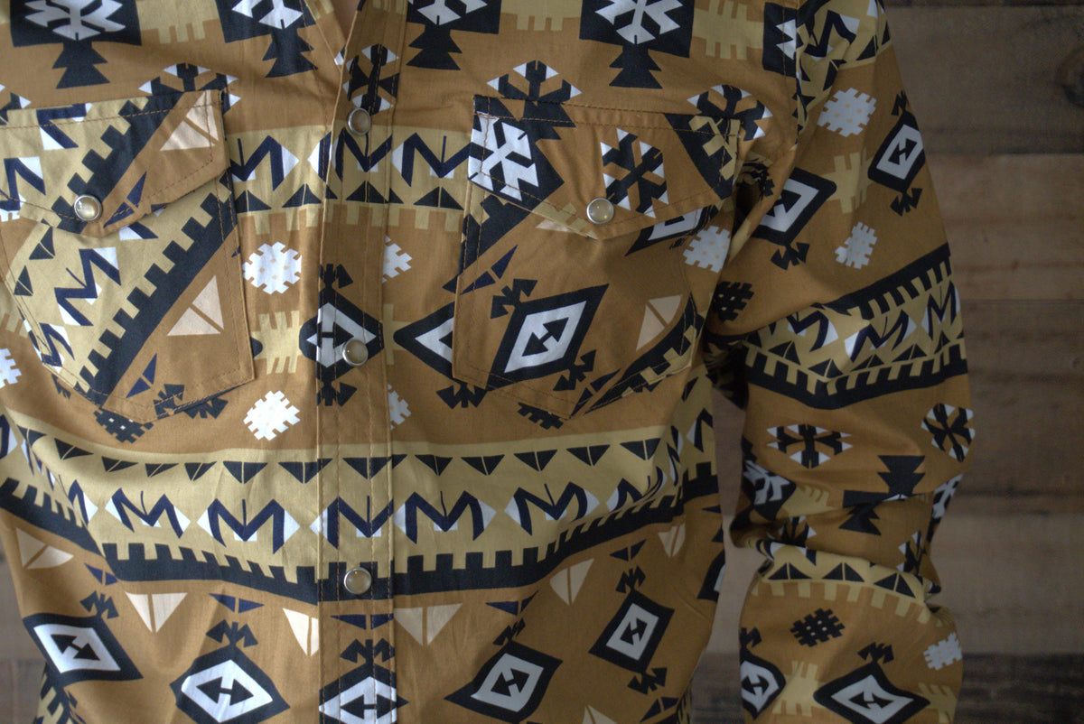 Men's Long sleeve Western Pearl snap shirt-Gold