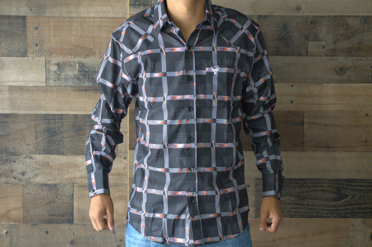 Men's Western Long Sleeve Button Shirt- Black Bull