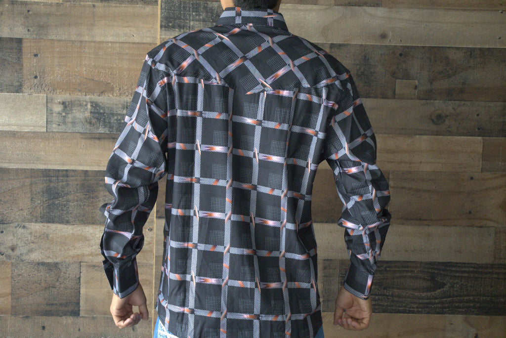 Men's Western Long Sleeve Button Shirt- Black Bull