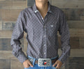 Men's Western Long Sleeve Button Shirt- Wine Bull