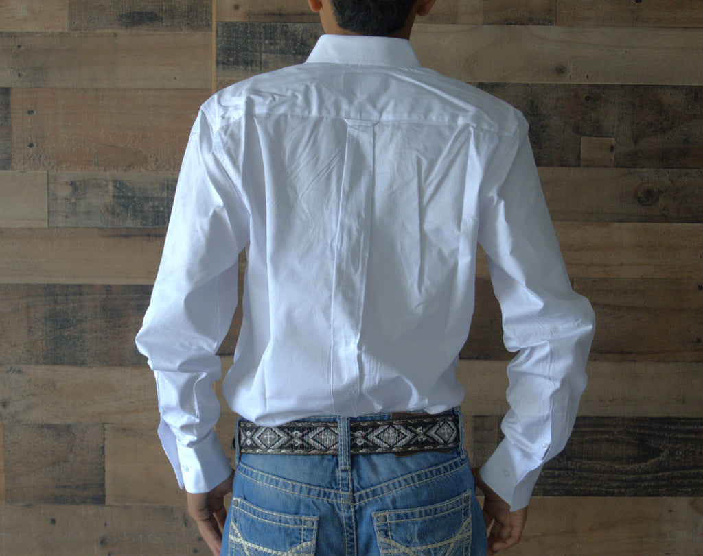 Men’s Solid Western 100% Cotton Twill Button Down Shirt-AC110L-WHITE