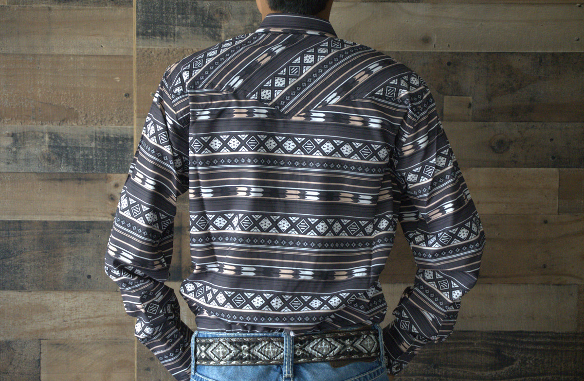 Señor De Los Cielos Long Sleeve Pearl Snap Shirt- Aztec Dark Brown